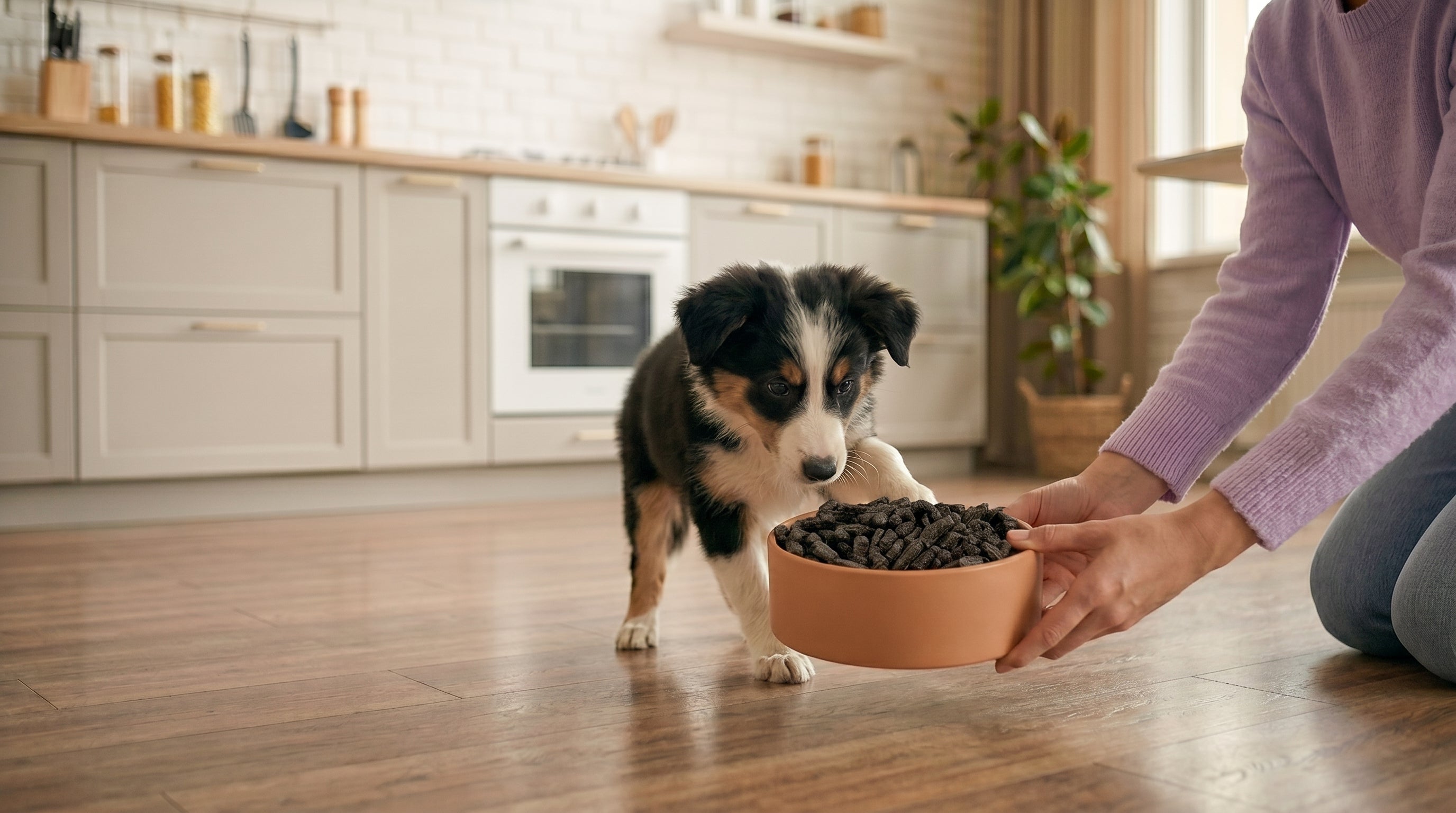 Border collie puppy eet EasyPets brokken.