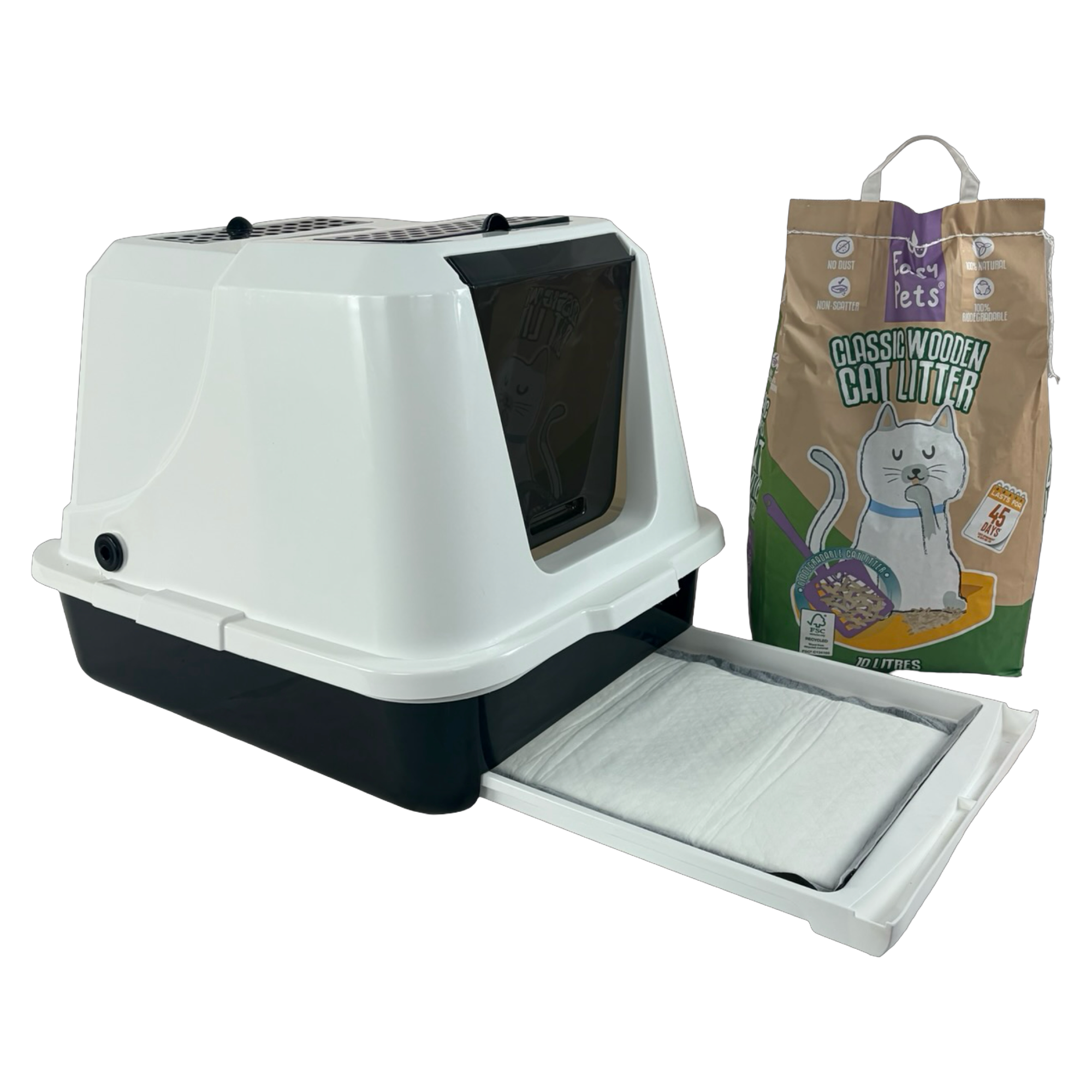Easy houtkorrel bak bundel met zak Classic Wooden Cat Litter 10L