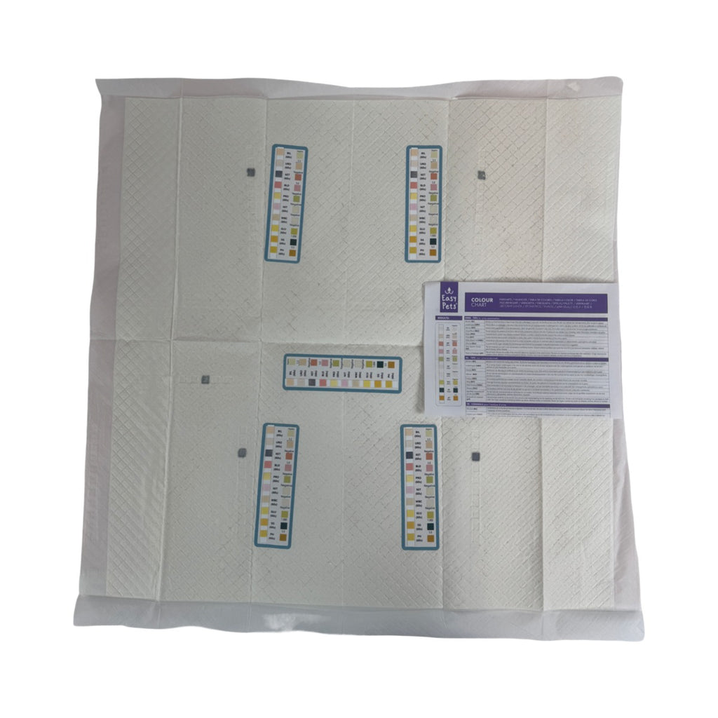 Easypets Medpad van 60 bij 60 cm met vijf gedrukte teststrips en de bijgeleverde colour chart