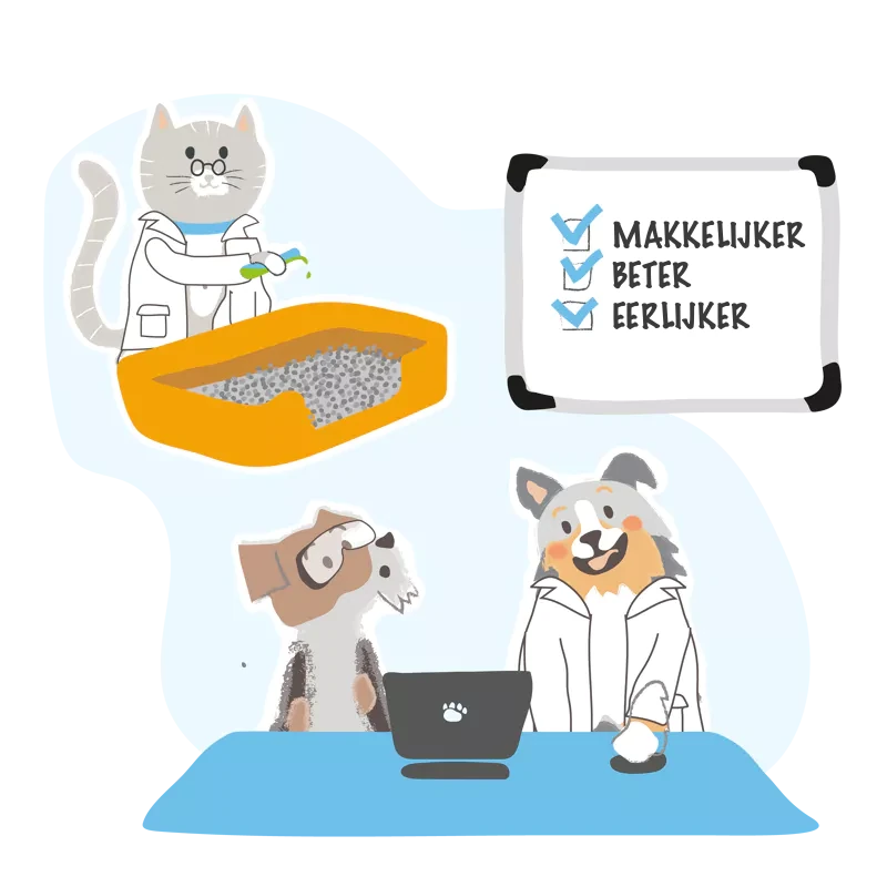 Kat in labjas test de kattenbakvulling, checklist: makkelijker, beter, eerlijker