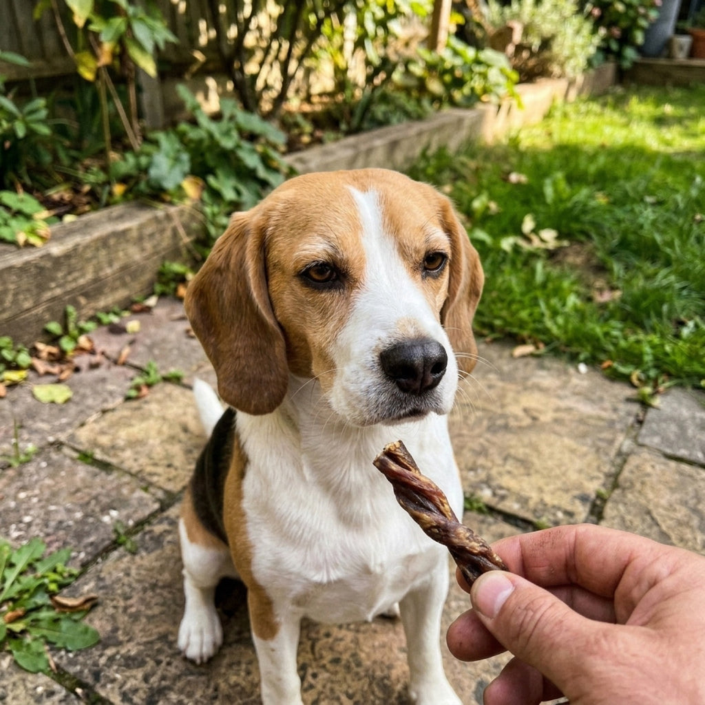 Hond met EasyPets Buffel Twister kauwsnack