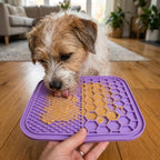 Hond likt pindakaas van de EasyPets likmat