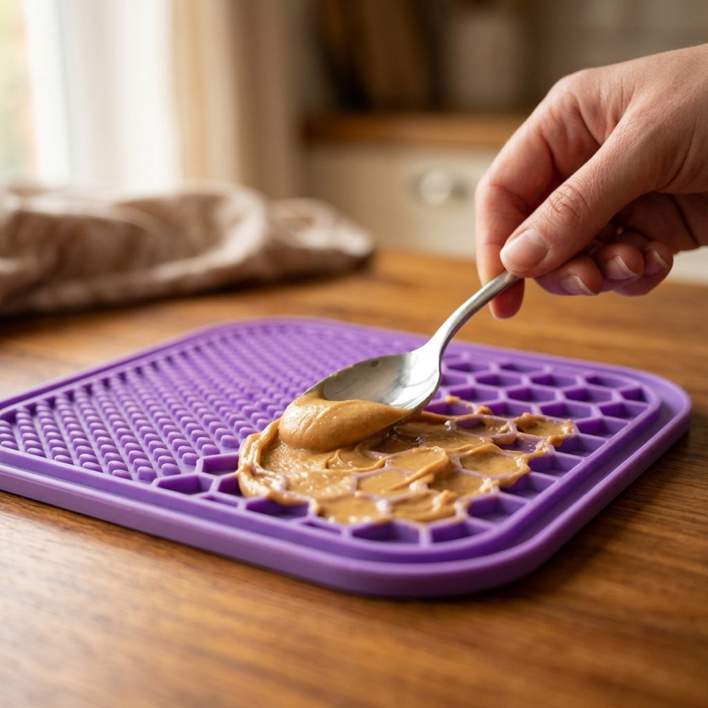 Pate uitsmeren op de EasyPets likmat