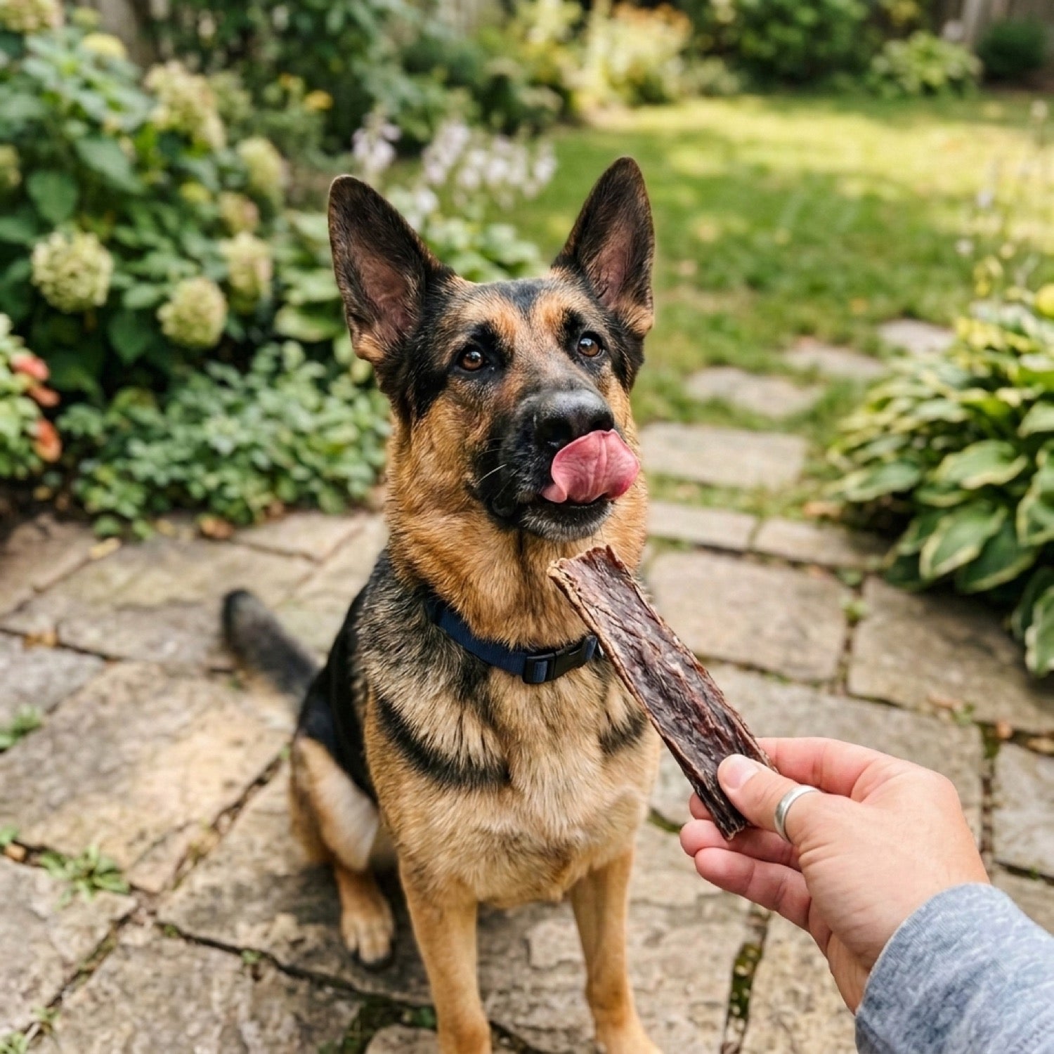 Hond met EasyPets Rundvlees Plat kauwsnack
