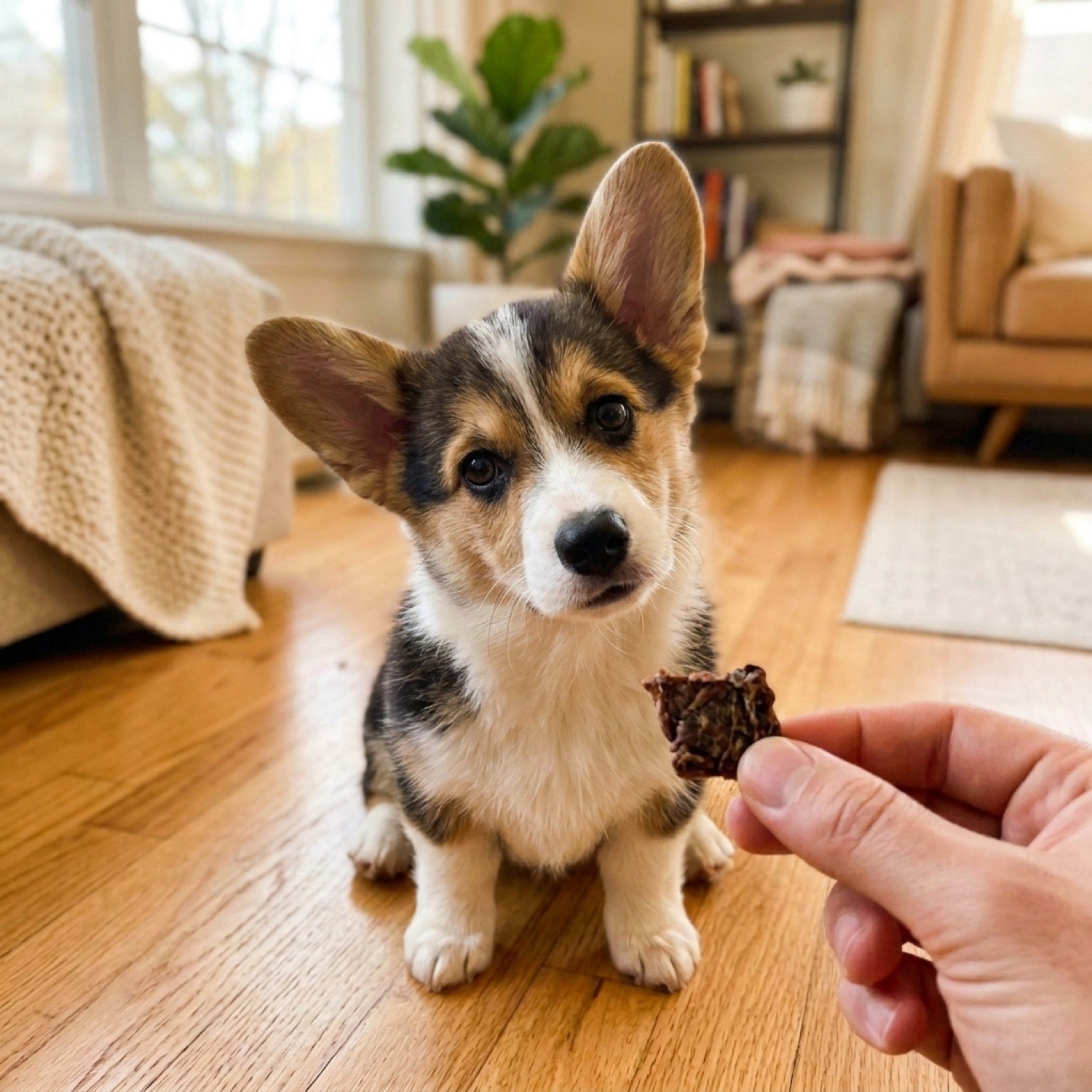 Puppy met EasyPets Rundvlees Plat Kleine Stukjes snack