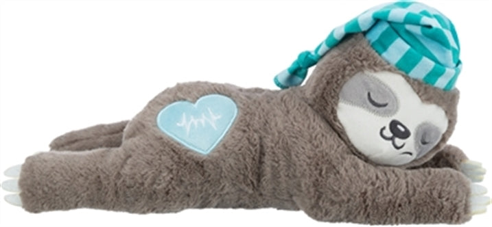 Trixie pluche luiaard met hartslag voor puppy, grijs met slaapmutsje, 34 cm