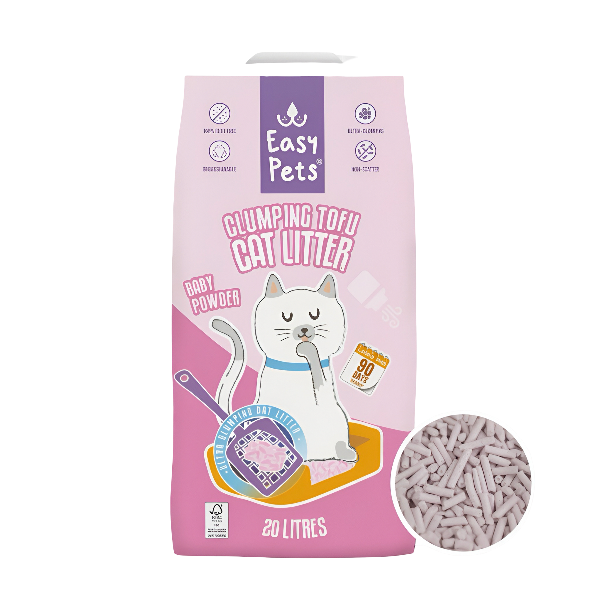 EasyPets Clumping Tofu Kattenbakvulling Baby Powder 20L
