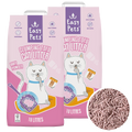 Duopack: 2x 18L EasyPets Clumping Tofu Kattenbakvulling Baby Powder met een detailcirkel van de echte lichtroze tofu-korrels