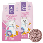Duopack: 2x 18L EasyPets Clumping Tofu Kattenbakvulling Baby Powder met een detailcirkel van de echte lichtroze tofu-korrels